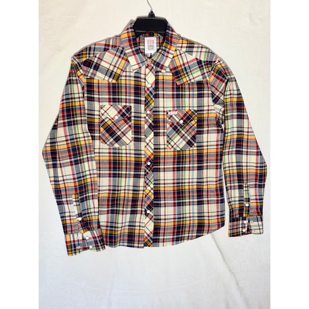 Topo Designs Mens Large Plaid Western Pearl Snap Shirt Multi Color Made in USA